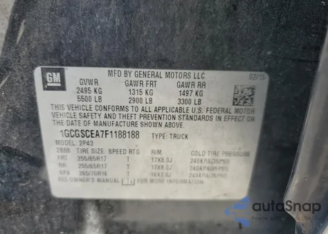 2015 Chevrolet Colorado Z71 from USA, damaged, VIN 1GCGSCEA7F1188188